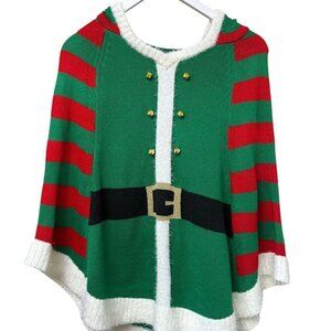 New Elf Ugly Christmas Sweater XS/S Poncho Cape Hood Elf Ears Party Holiday Top